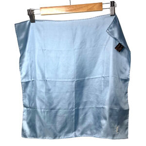 YSL Yves Saint Laurent Silk Square Scarf Monogram Logo Blue 19 x 19 Inches